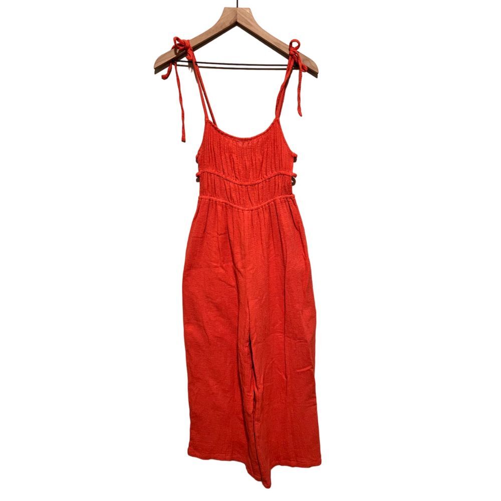 NWT Urban Outfitters Orange Gauze Tie Strap Wide Leg Jumpsuit 100% Cotton Small
